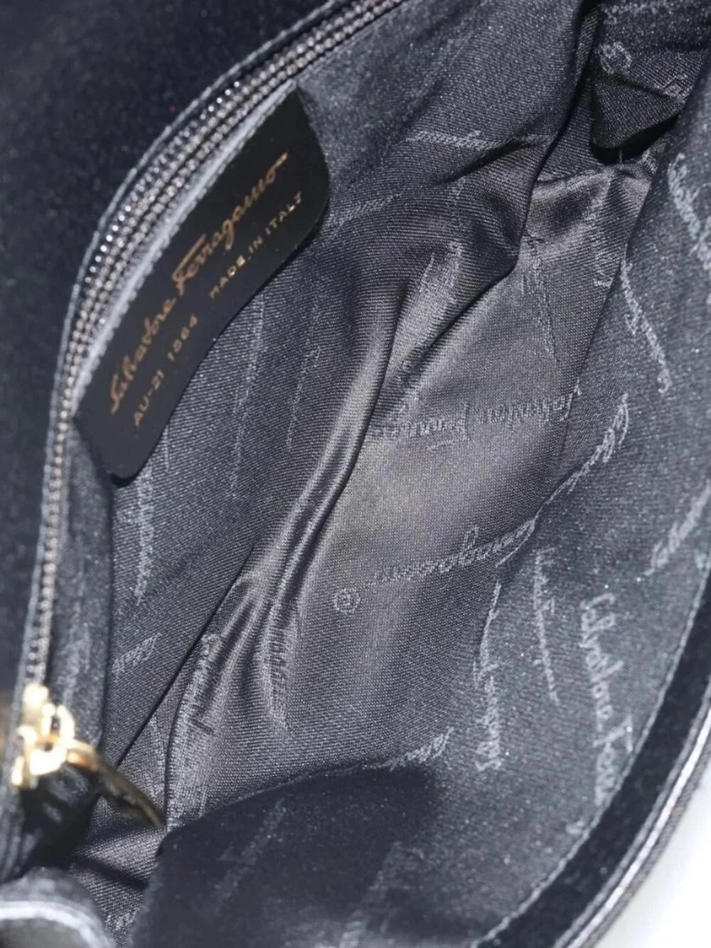 Salvatore Ferragamo Shoulder Bag Canvas Black Gold Auth BA13524V